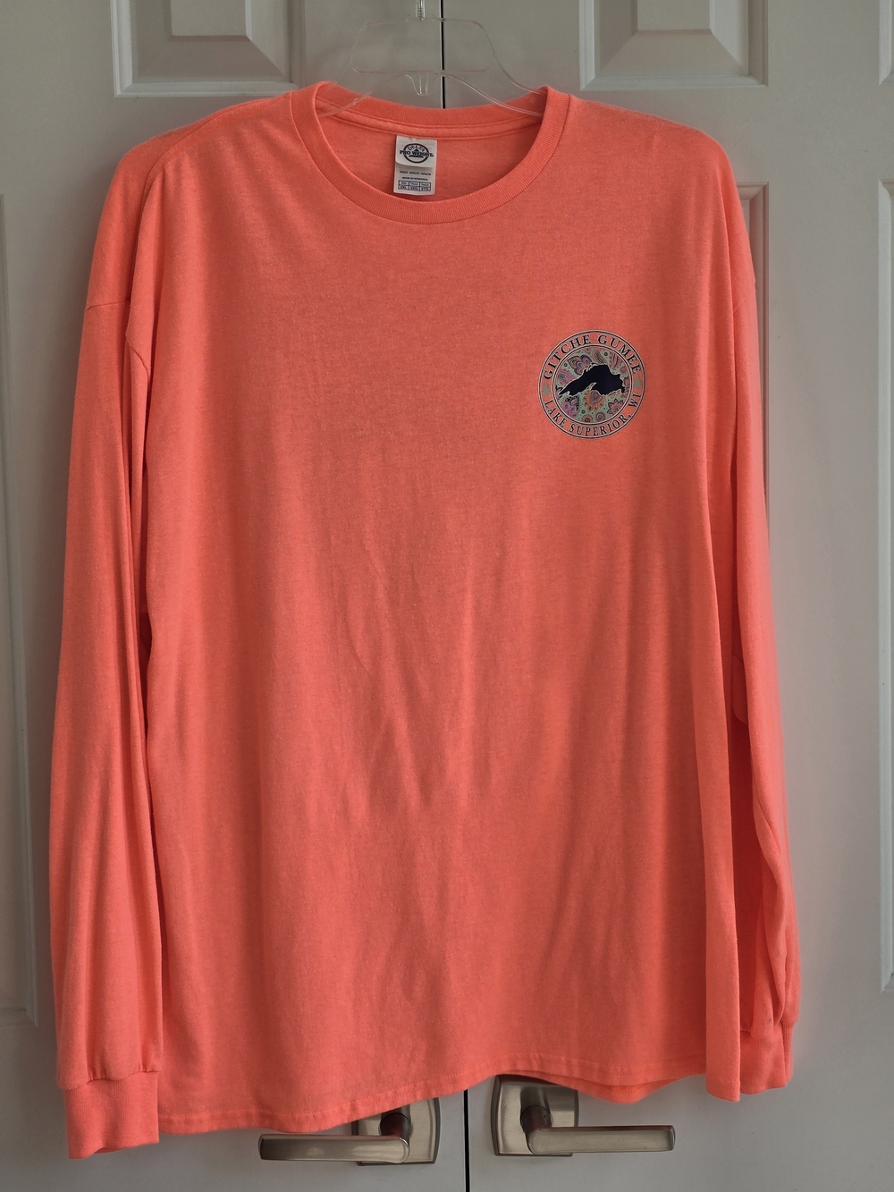 Men's Long Sleeve Coral Crewneck Shirt with Lake Superior Chest Logo